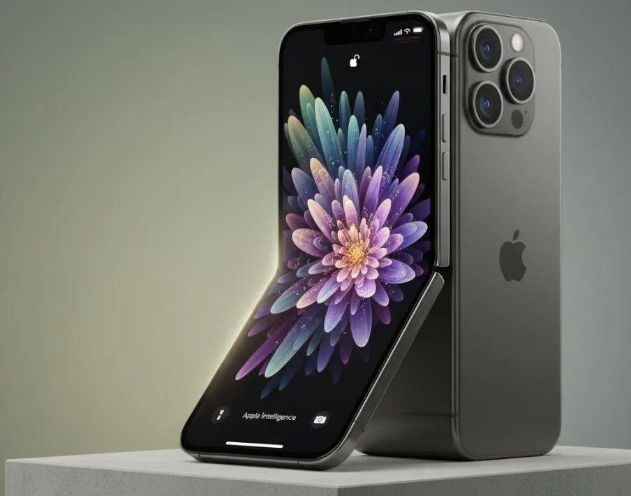 iPhone Fold eller en kommende iPhone Flip? (Grafik: AI / MereMobil.dk)