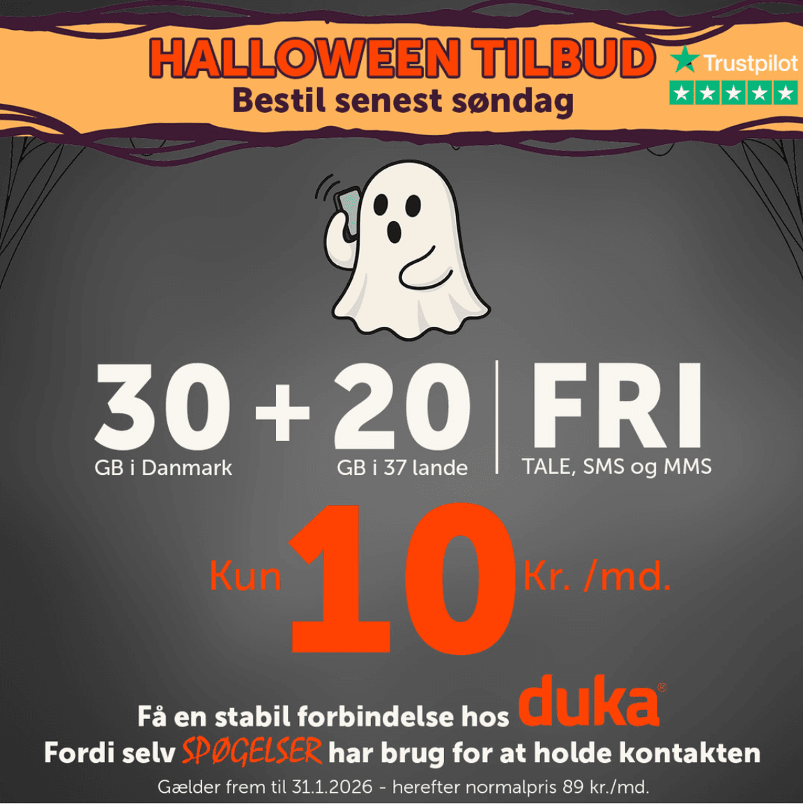 Duka har Halloween-tilbud på mobilabonnement (Kilde: Duka)