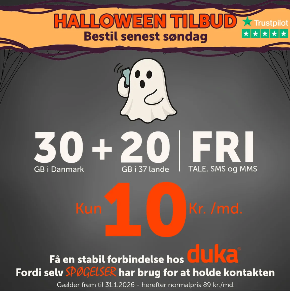 Duka har Halloween-tilbud på mobilabonnement (Kilde: Duka)