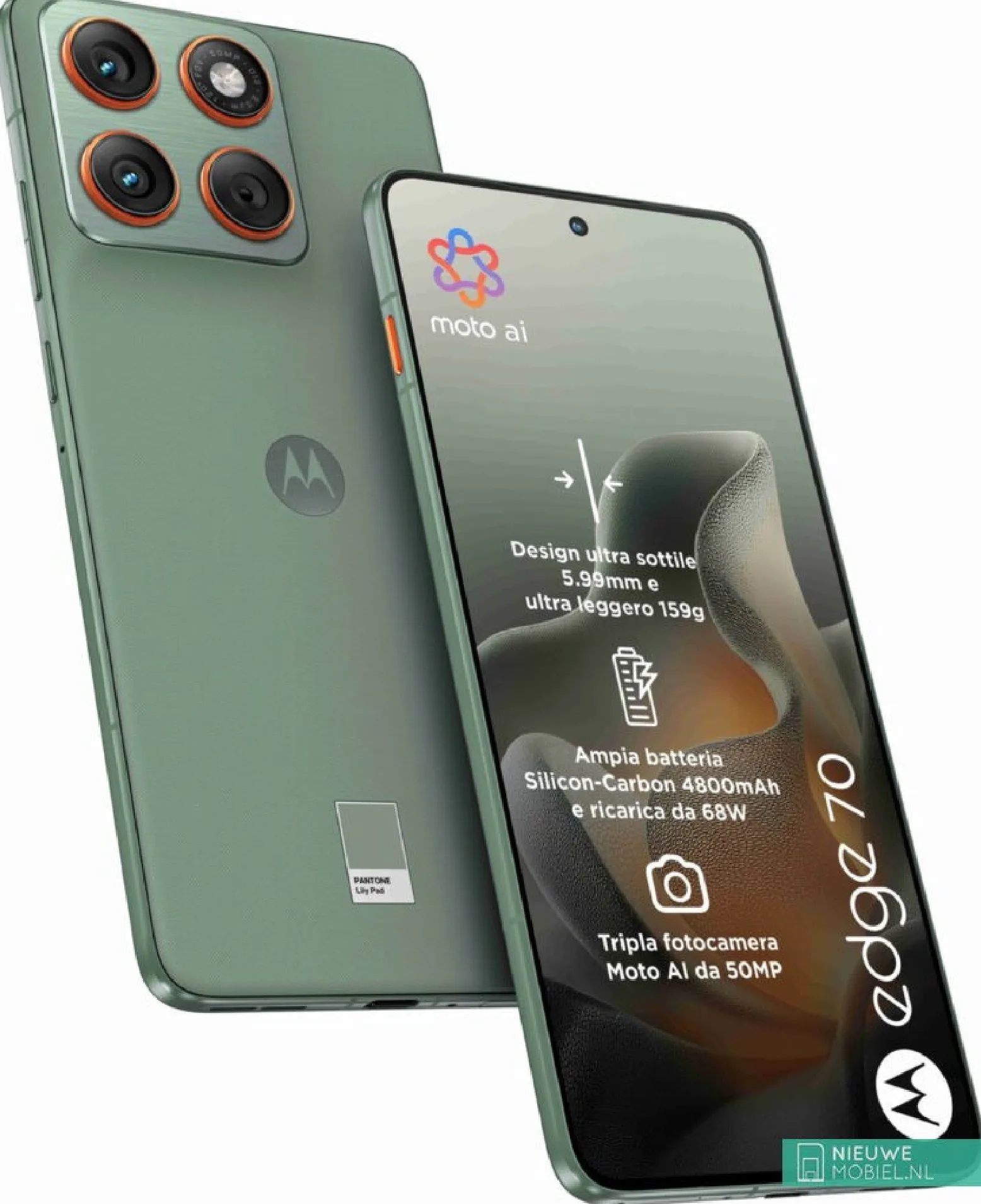 Motorola Edge 70 I farven Pantone Bronze Green (Kilde: GSMArena.com)