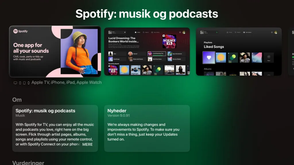 Spotify, Apple TV (Skærmbilleder: MereMobil.dk)
