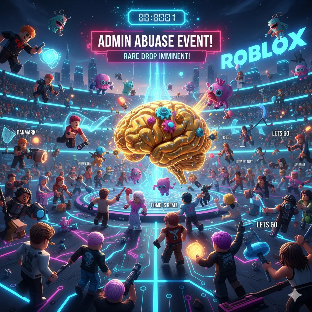 Event på Roblox-spillet "Steal a brainrot" (Grafik: MereMobil.dk / AI) 