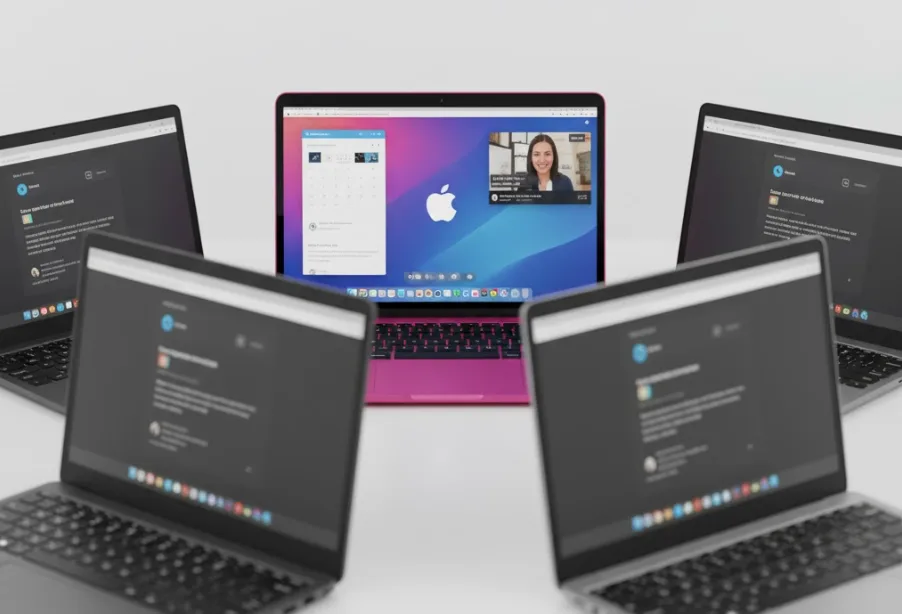 Apple rygtes at være på vej med en MacBook, som skal konkurrerer mod Chromebooks - også på prisen (Grafik: MereMobil.dk / AI)