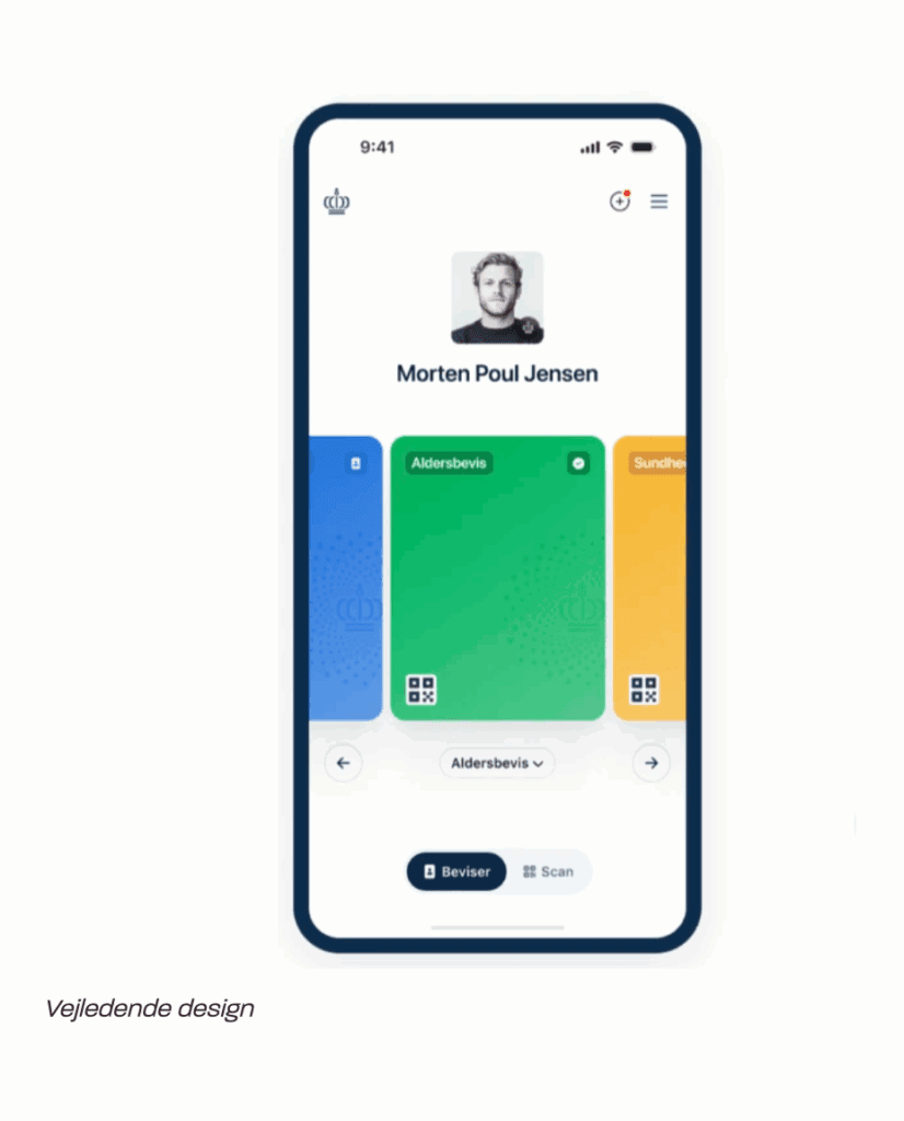 Vejledende billeder af den nye identitetsapp (Foto: Digitaliseringsstyrelsen)