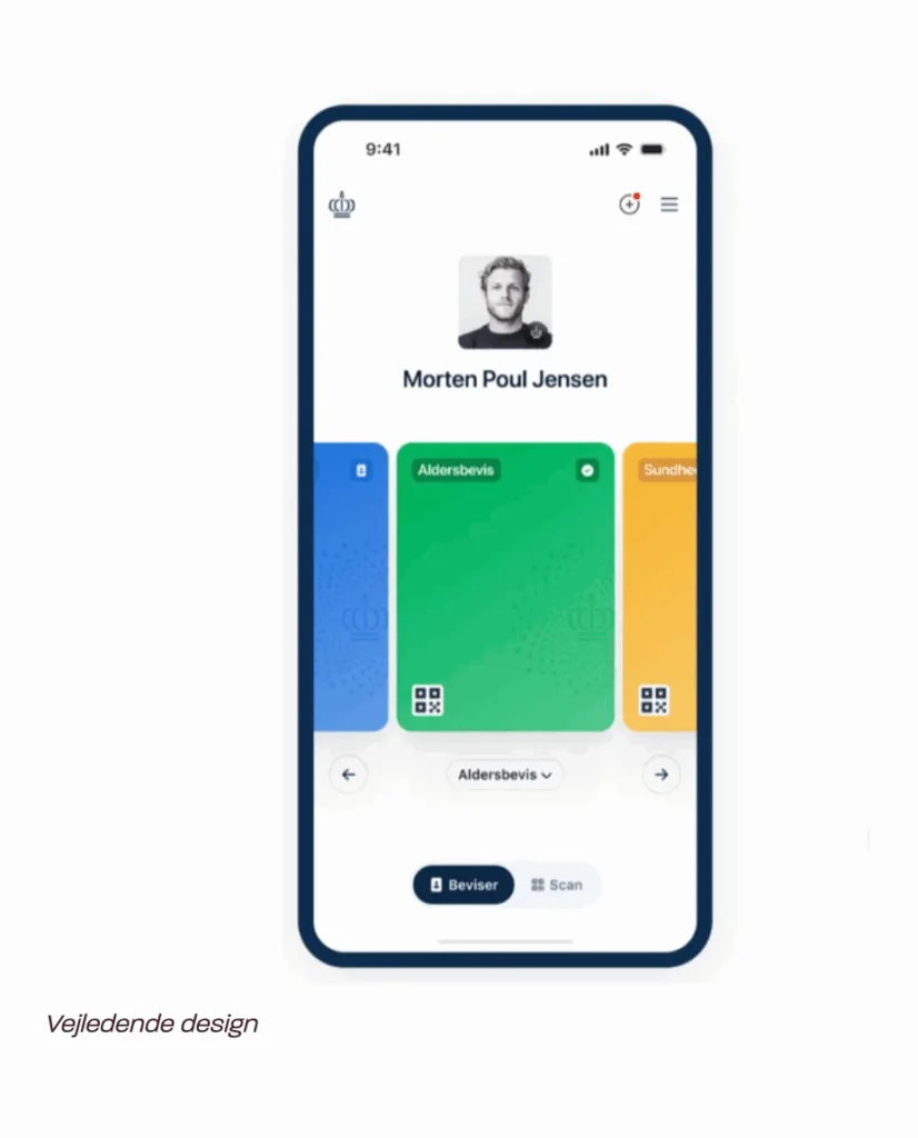 Vejledende billeder af den nye identitetsapp (Foto: Digitaliseringsstyrelsen)