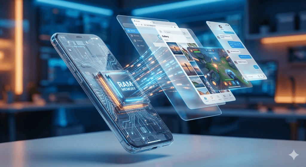 Nærbillede af RAM hukommelse chip på en smartphone