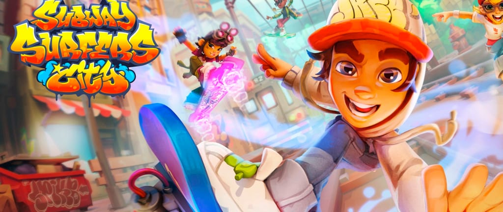 Subway Surfers City spilgrafik med karakteren Jake fra SYBO