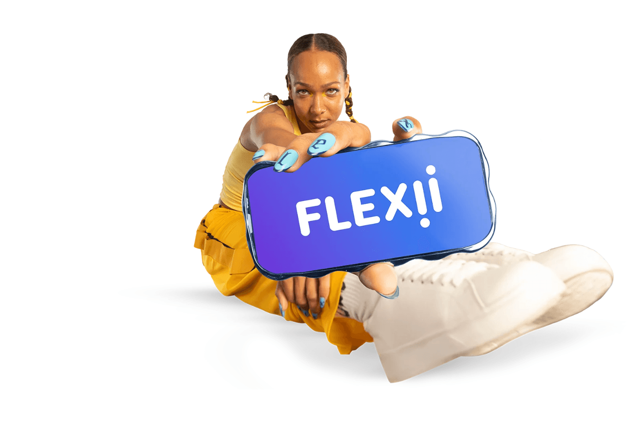 Skærmbillede af Flexii mobilabonnement tilbud med 75 procent rabat på fri tale og data.