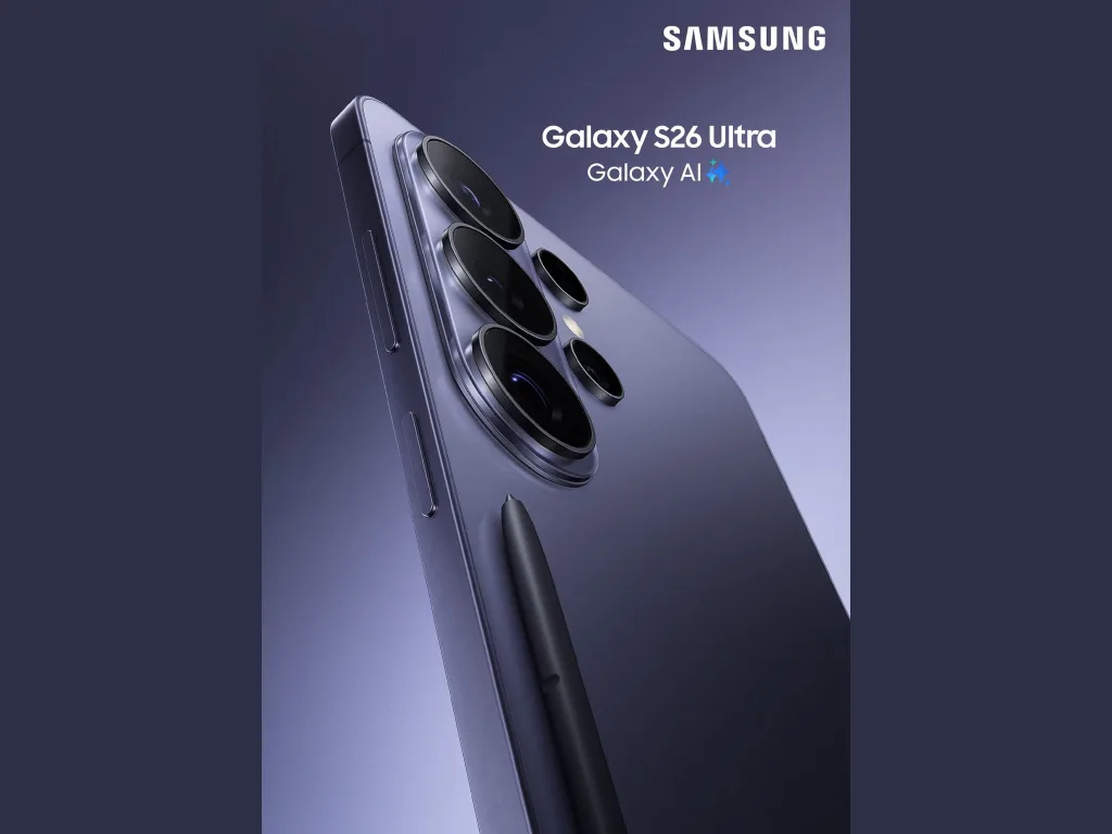 Officielt pressebillede af Samsung Galaxy S26 Ultra i mørkegrå med S Pen