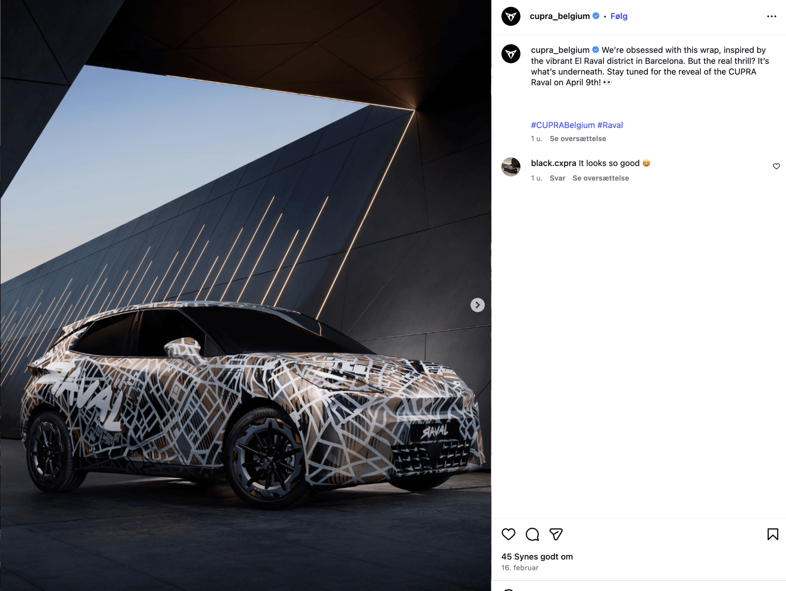 Cupra Belgien har delt datoen for offentliggørelsen på Instagram (Kilde: Cupra Belgien Instagram)