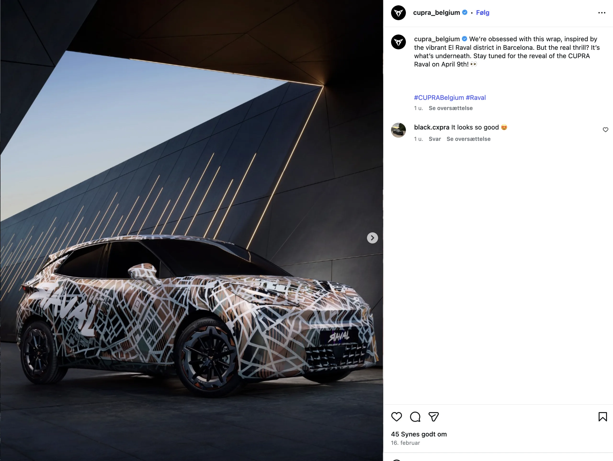 Cupra Belgien har delt datoen for offentliggørelsen på Instagram (Kilde: Cupra Belgien Instagram)