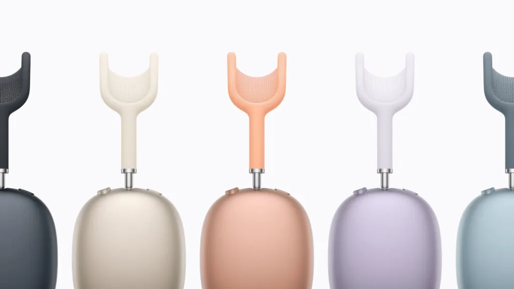 Apple AirPods Max 2 hovedtelefoner i de nye farver blå, lilla, midnat, stjerneskær og orange.