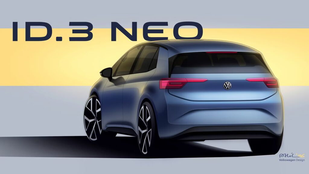 Volkswagen ID.3 Neo elbil i hvid set forfra på vej.