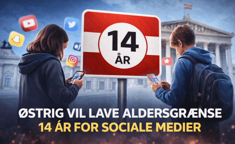 Østrig vil lave forbud for sociale medier for børn og unge under 14 år (Grafik: MereMobil.dk / AI)