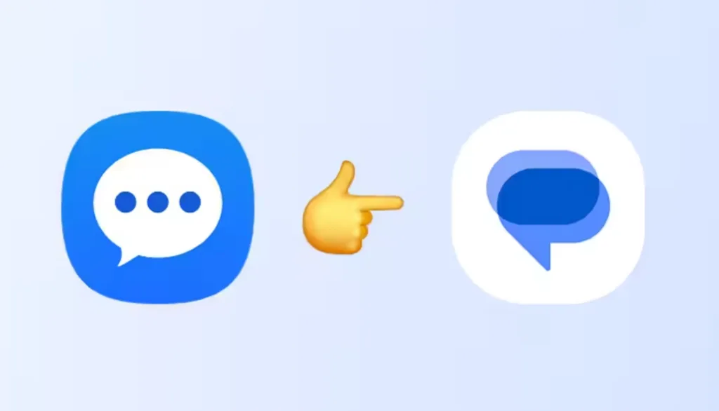 Grafik der viser skiftet fra Samsung Messages til Google Messages app ikoner.