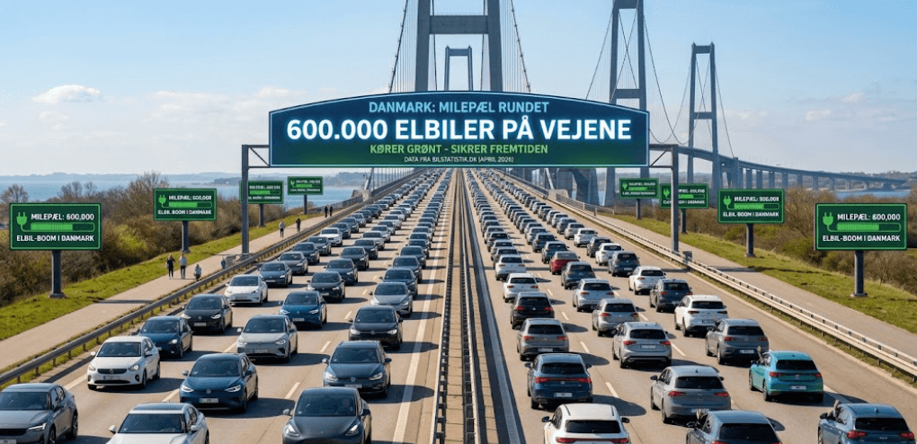 Der er nu 600.000 elbiler på de danske veje (Grafik: MereMobil.dk / AI)