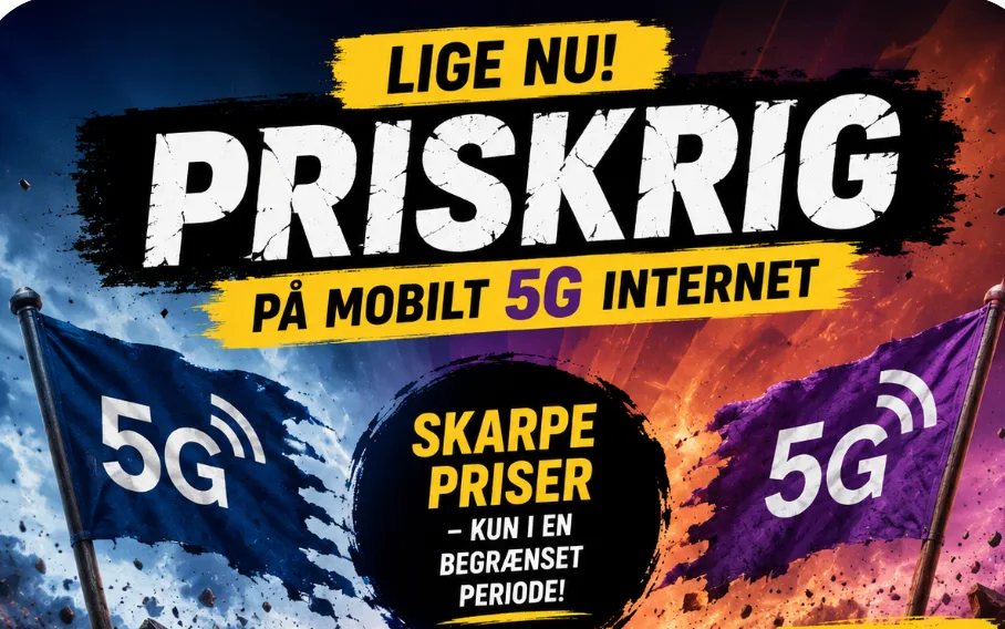 Priskrigen er lige nu i gang på mobilt bredbånd (5G-internet) (Grafik: MereMobil.dk / AI)